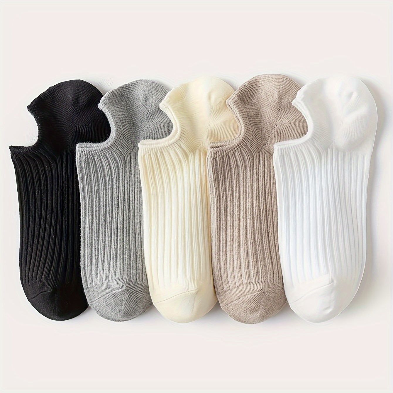 Men's Invisible Socks 5 Pairs Breathable Sweat-Resistant Anti-Odor Solid