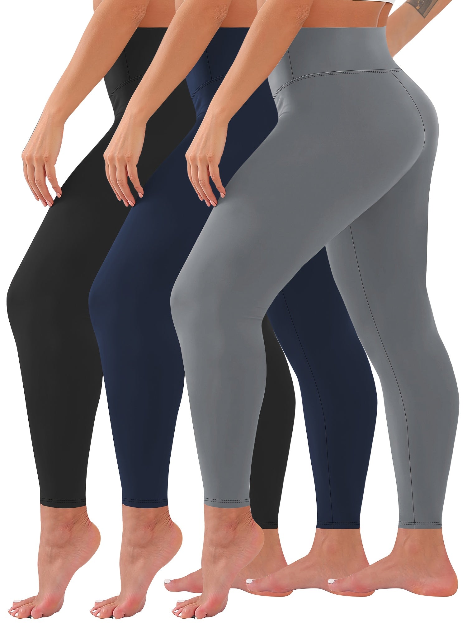 Leggings de yoga de cintura alta y control de abdomen para mujer, pack de 3, negro, azul y teal