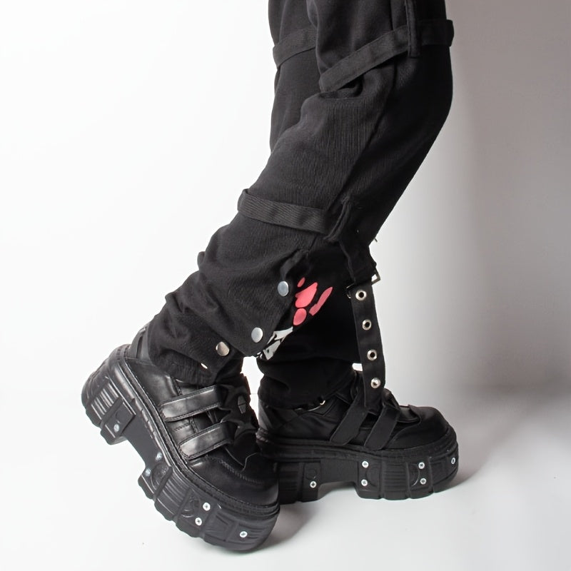 Women's Black Synthetic Y2K Gothic Punk Platform Ankle Boots