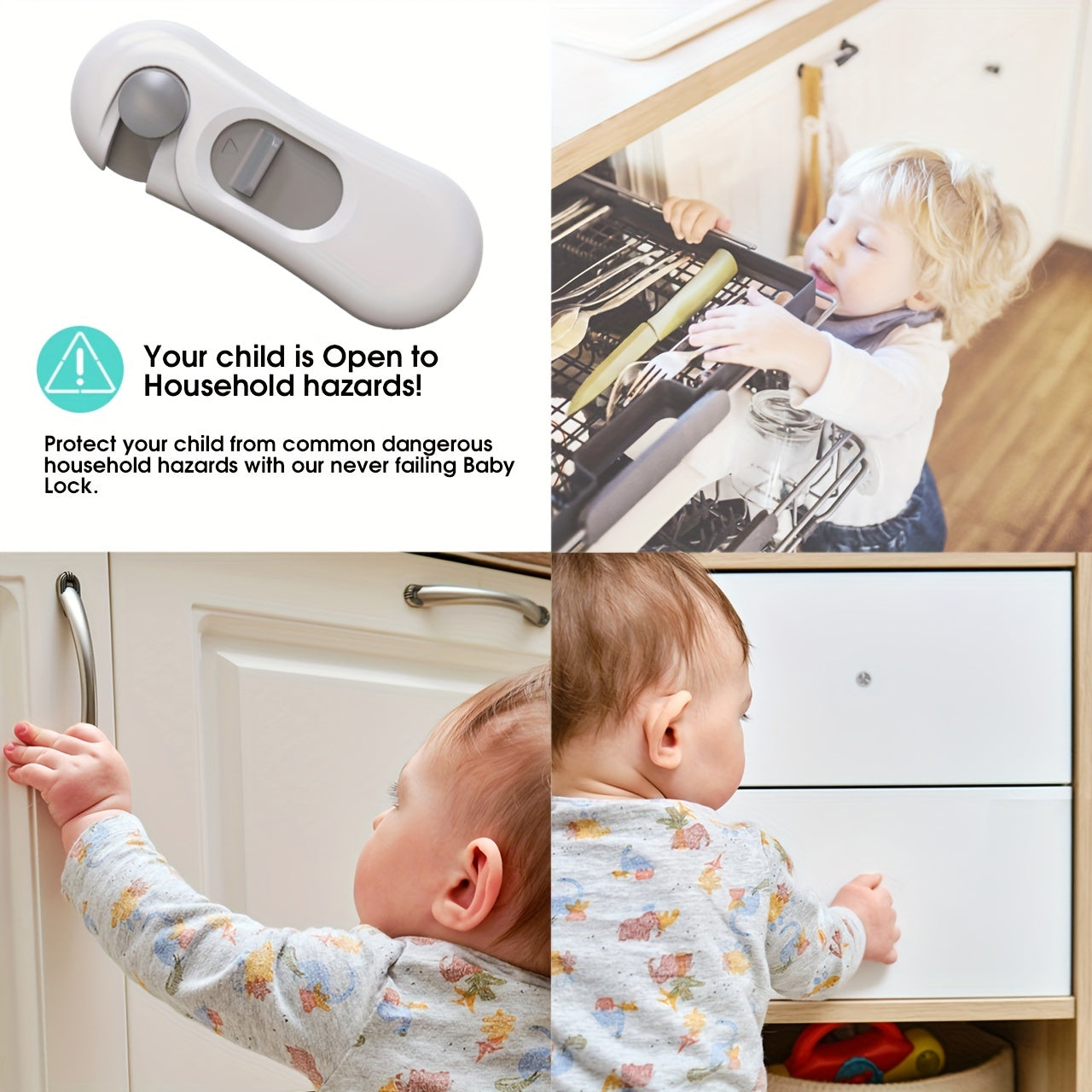 Child Safety Locks 5-Pack for Cabinets Drawers Refrigerator Oven BPA-Free Gray Plastic