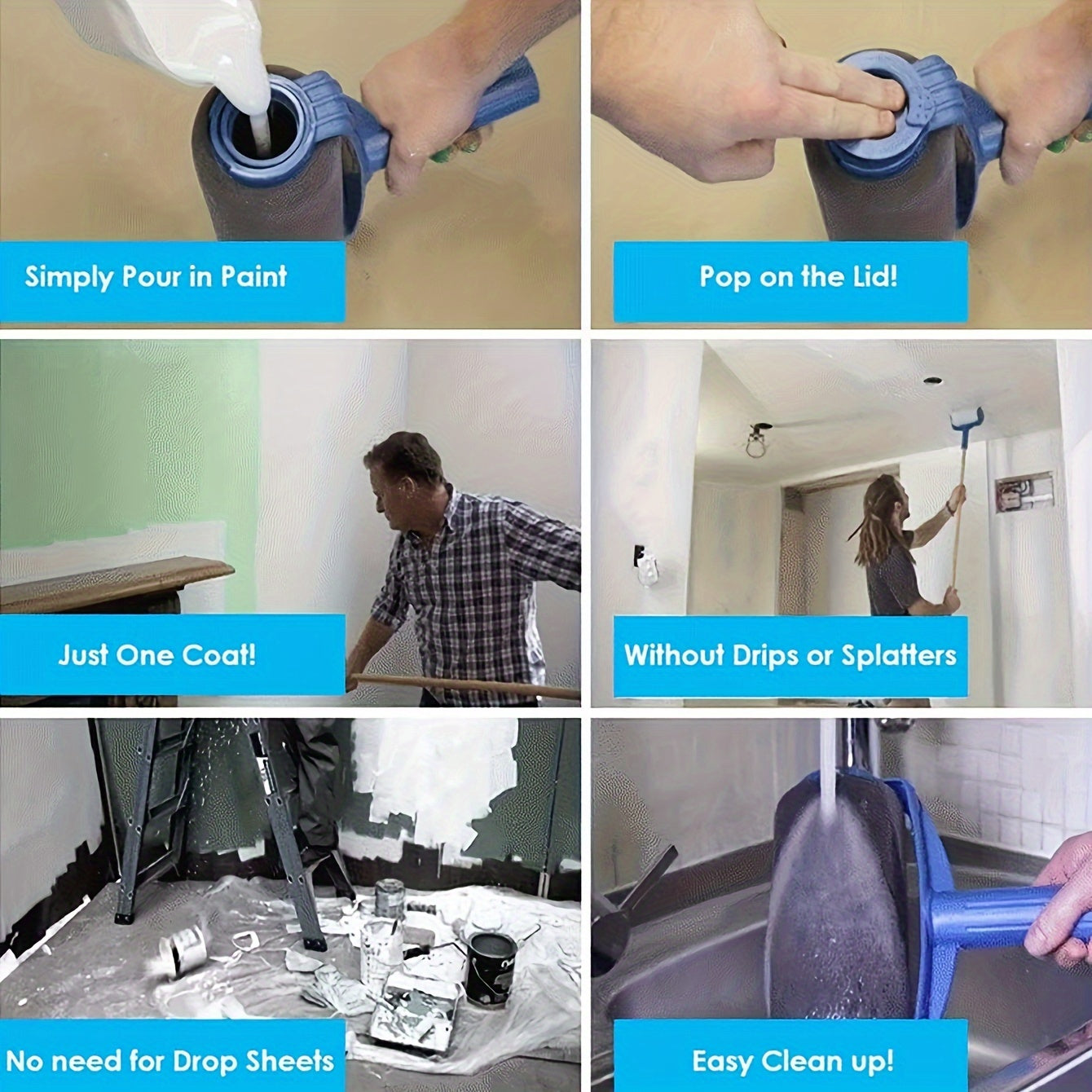 16.91oz Refillable Paint Roller Brush with Internal Storage Durable Plastic for Wall Painting and Crafting