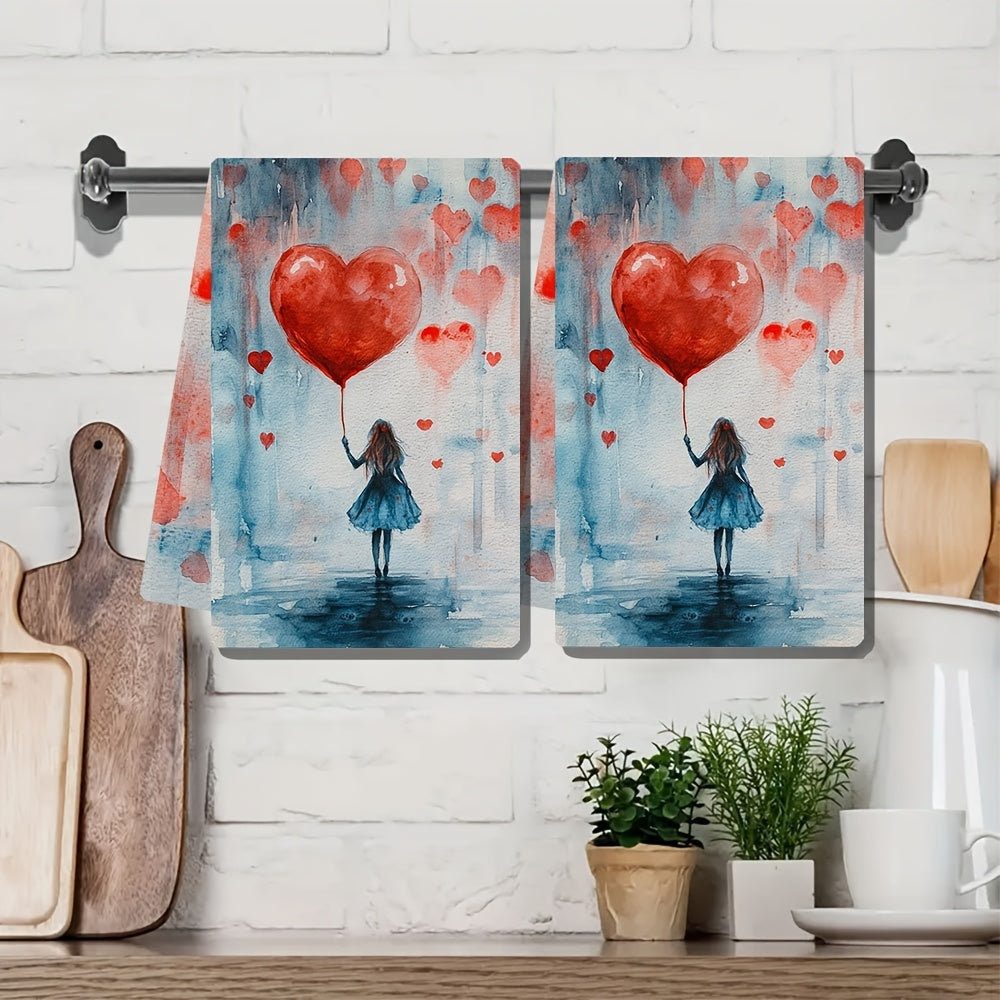Romantic Heart Balloon Kitchen Towels 40x60cm Soft Absorbent Dish Hand Towels