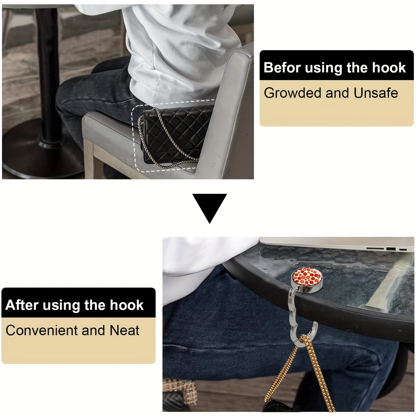 Strawberry Print Boho Purse Hanger Foldable Metal Hook for Handbag Storage