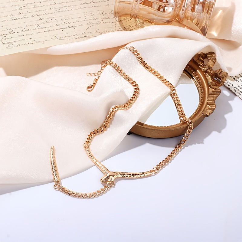 Vintage-Inspired Snake Pendant Necklace with Tassel Detail Alloy Clavicle Chain for Parties and Gifts
