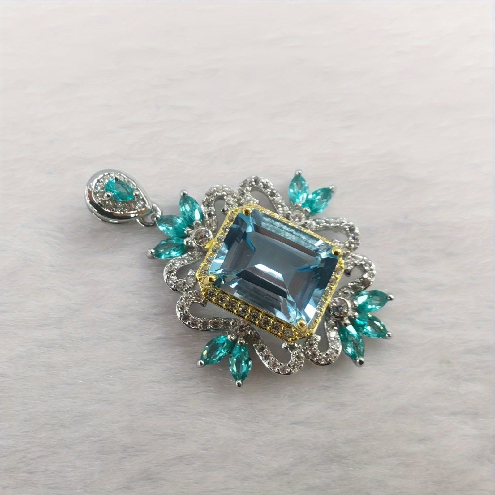 Women's 14K Gold Plated Alloy Pendant Necklace with Synthetic Crystal and Topaz