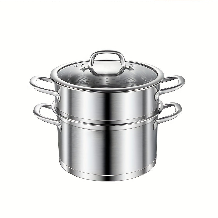 Juego de 3 ollas de vapor de acero inoxidable con cesta, distribución uniforme del calor, diseño duradero