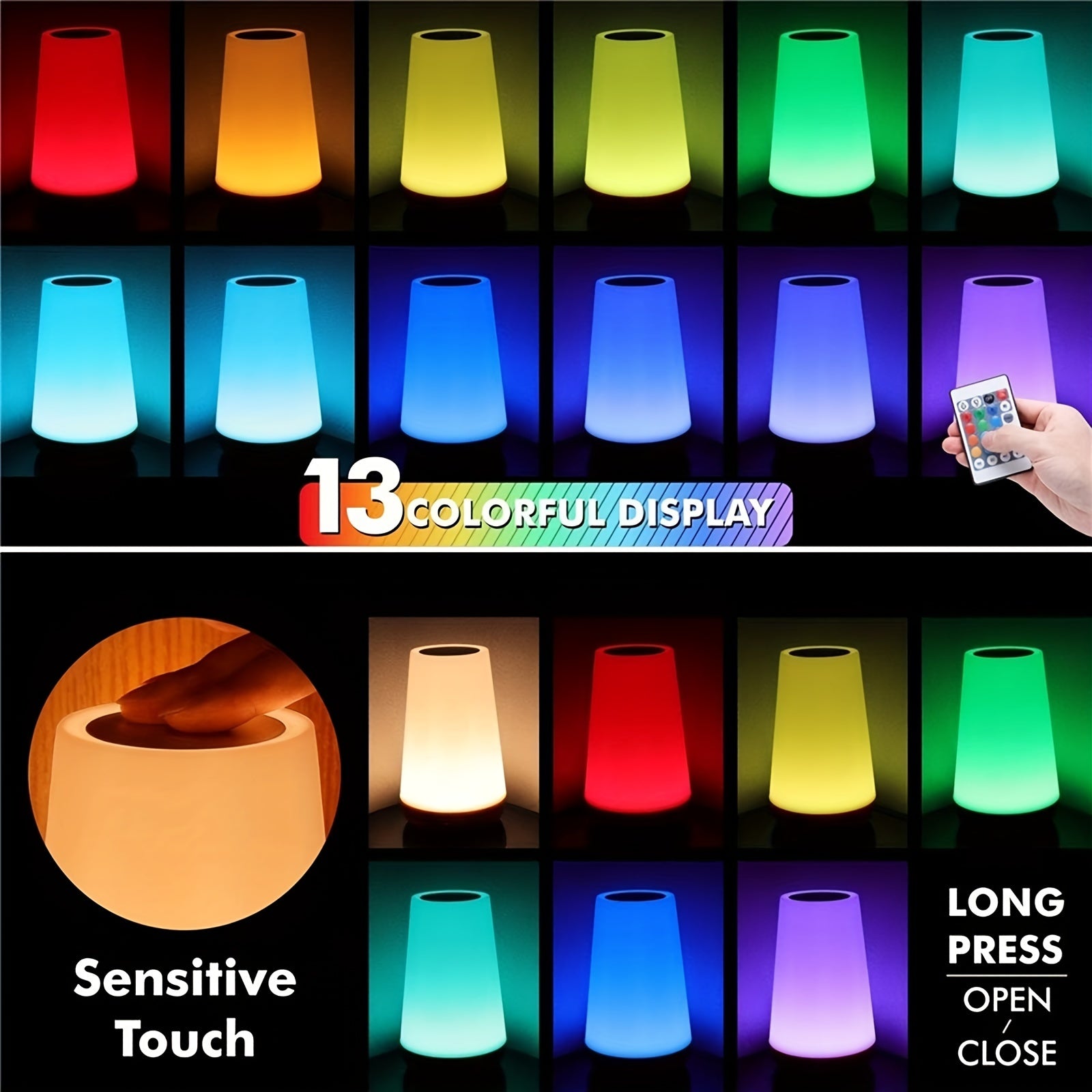 Rechargeable Touch Night Light with Remote Control RGB Warm White LED Portable Smart Brightness