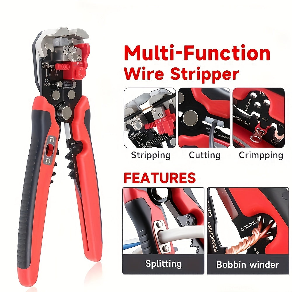 Electrician Automatic Wire Stripper 24-10AWG Multi-Function Cable Cutter Crimper Winding