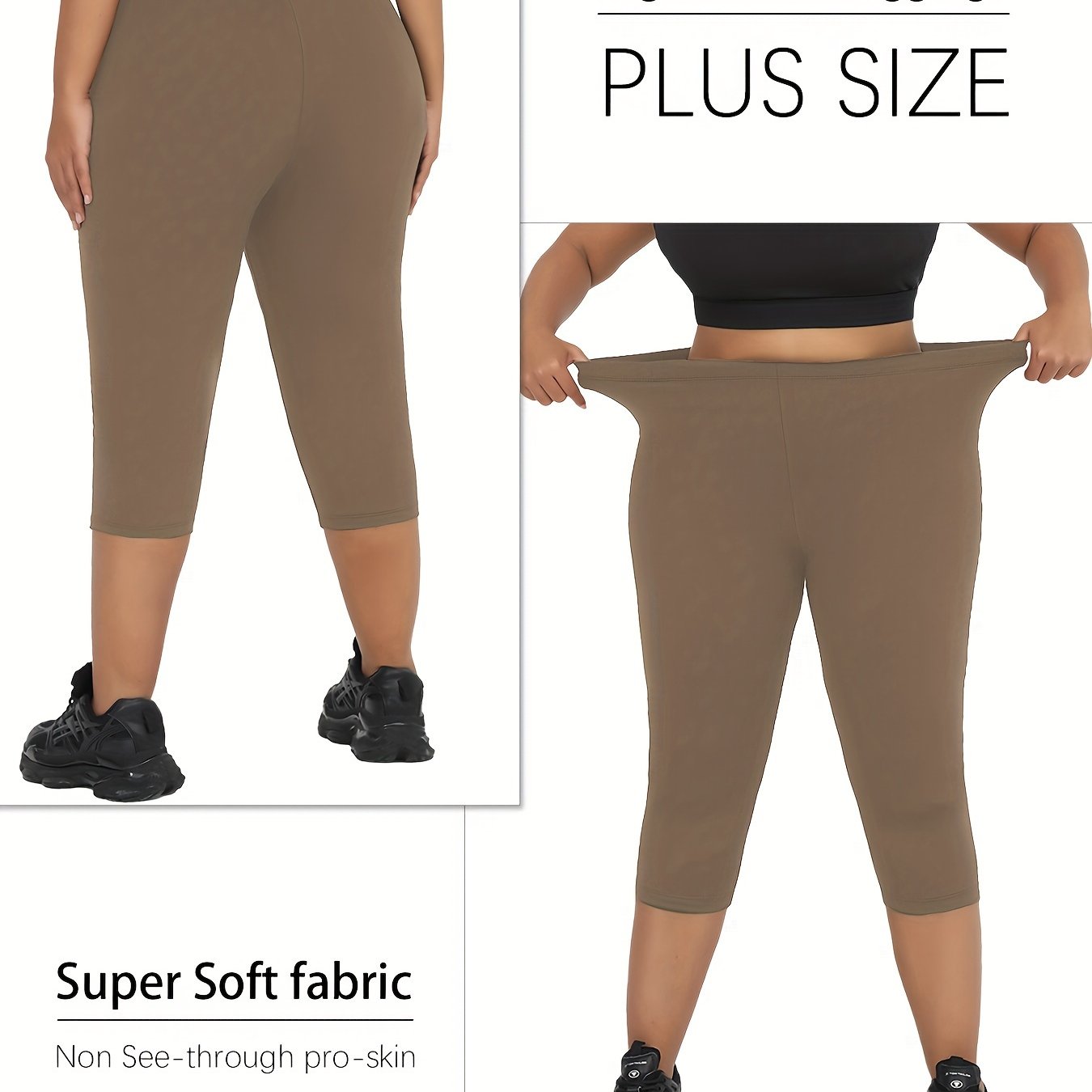 Plus Size Women's Slim Soft Capri Leggings Gray High Stretch Yoga
