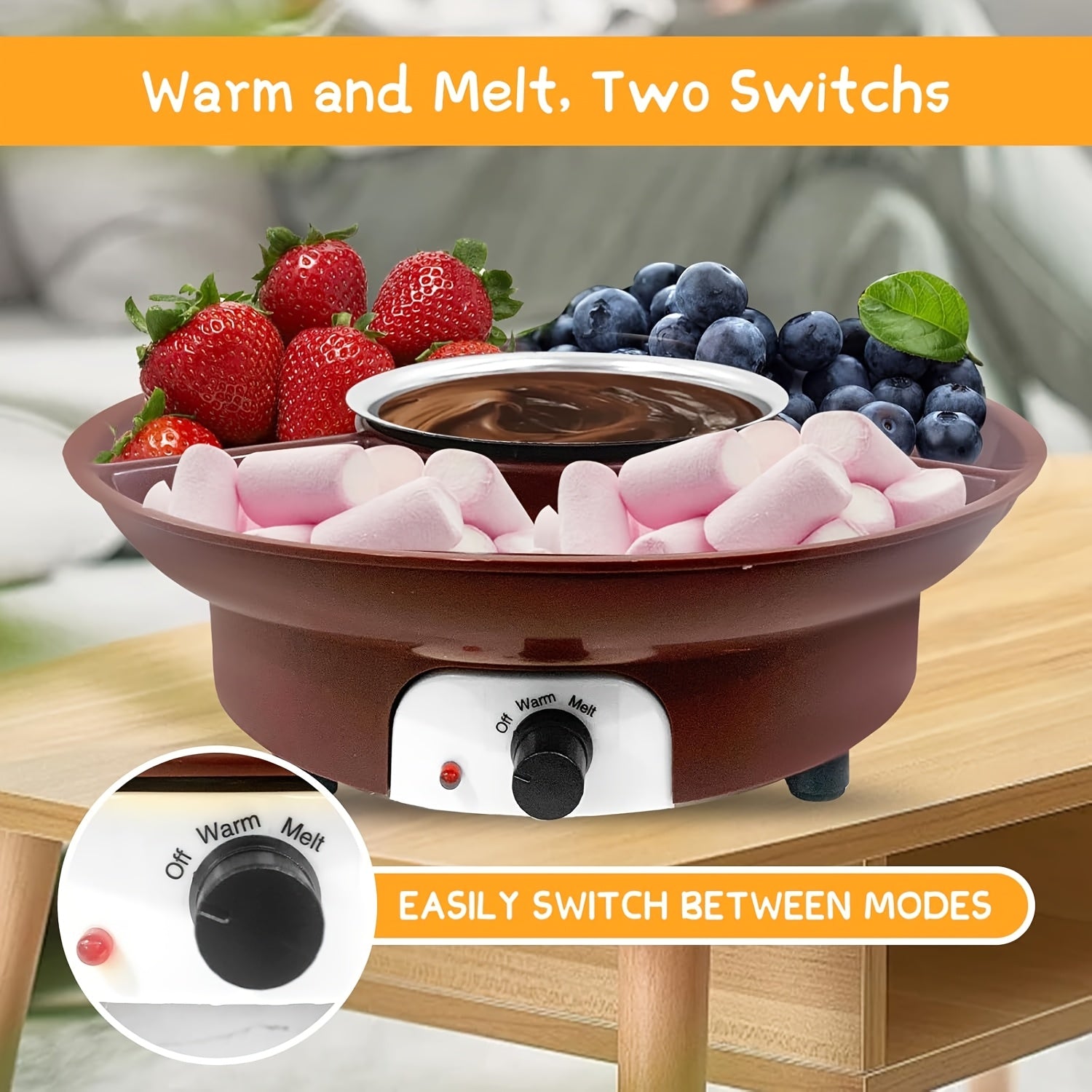 Elektr hotpot to'plami - Temperatura nazorati bilan shokolad hotpot, ajraladigan plastinka, 2 ta cho'tkasi - EU rozetkasi, 220-240V