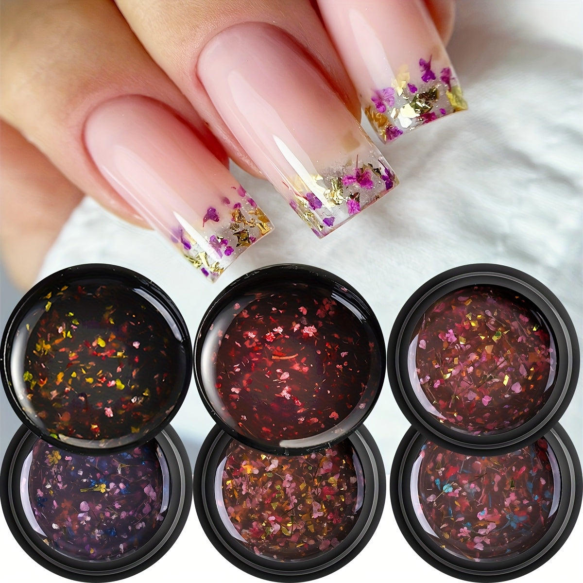 Unscented Metal Compatible Gel Nail Polish with Dried Flower Design for DIY Manicures