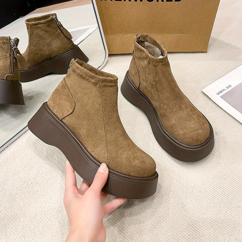 Women's Winter Boots Leather Wide Width Nonslip Zipper Fashion