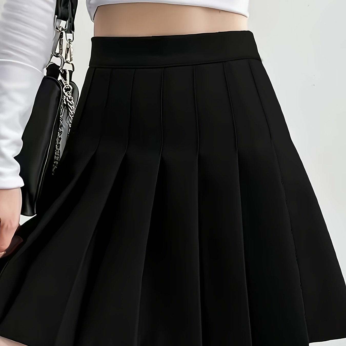 Women's Pleated Woven Polyester Skirt with Draped Solid Style for Spring Summer Fall
