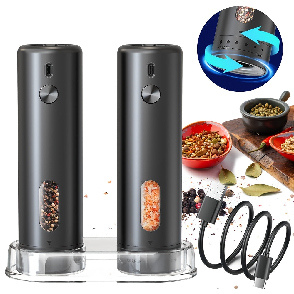 Set of 2 Electric Salt and Pepper Grinders Rechargeable Batteries 110ml Adjustable