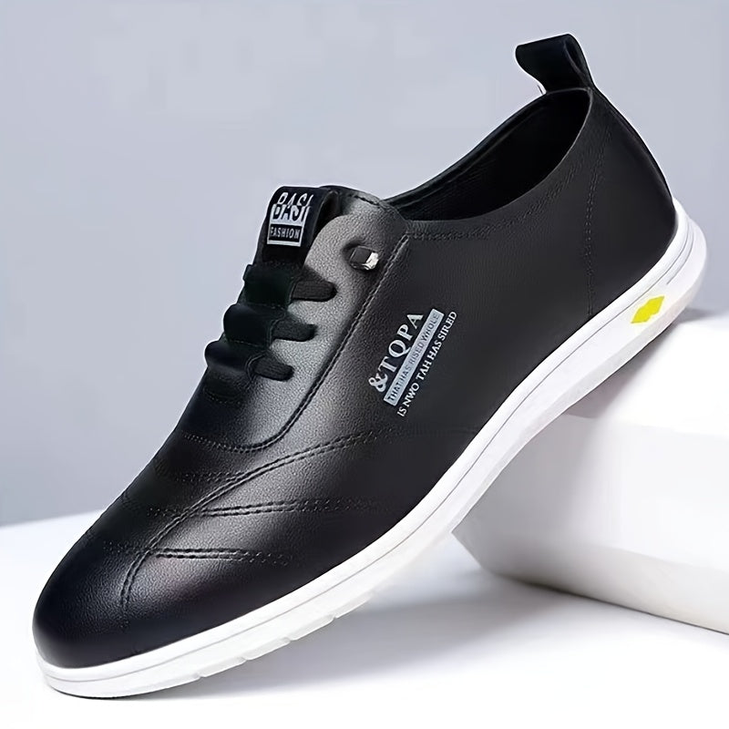 Men's Black and White Lace-Up Sneakers Rubber Sole Casual Running Low Top