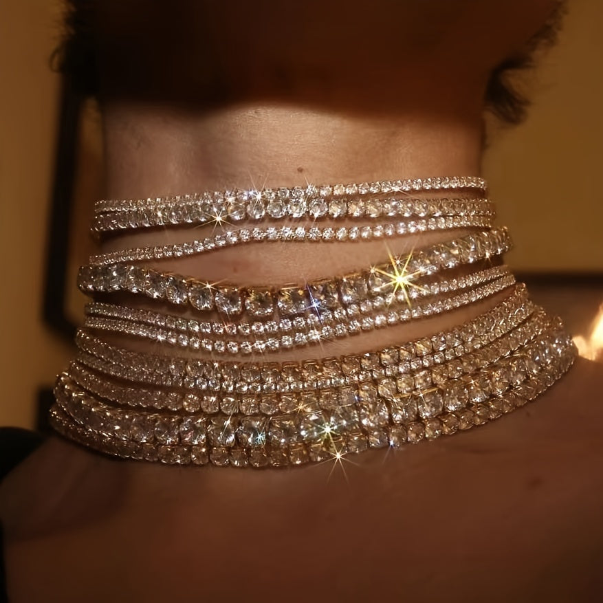 Elegant Rhinestone Multi-Layer Choker Necklace for Women Party Wedding Eid