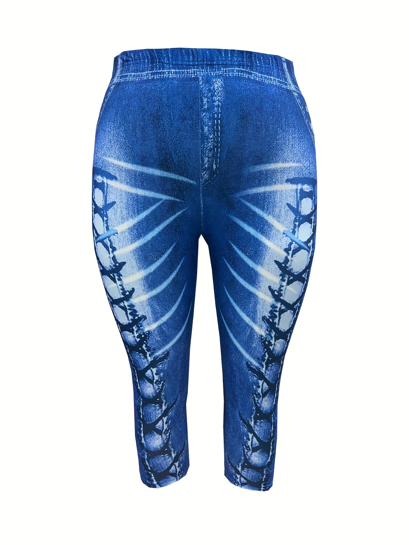 Women's Plus Size Faux Denim Print Tight Seven-Eighth Pants