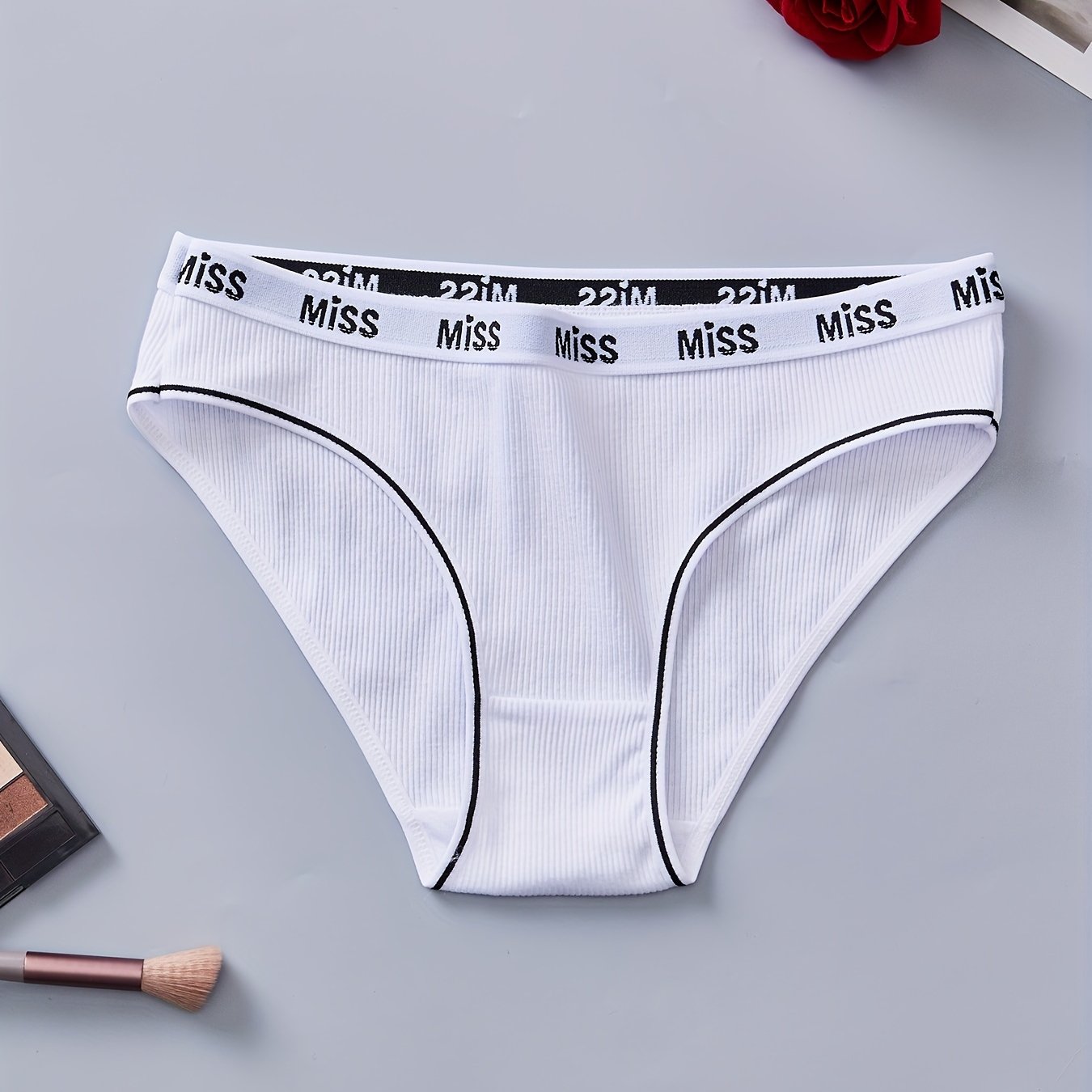 Women's Cotton Briefs with Alphabet Waistband Breathable Underwear