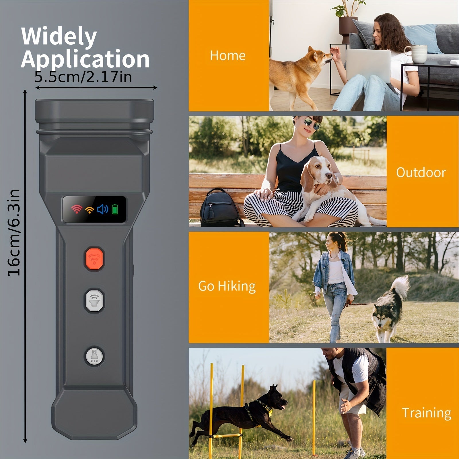 Dog Repeller with Soundwave Technology, 3 Emitters, Beep Sound and Flashlight for Outdoor Use