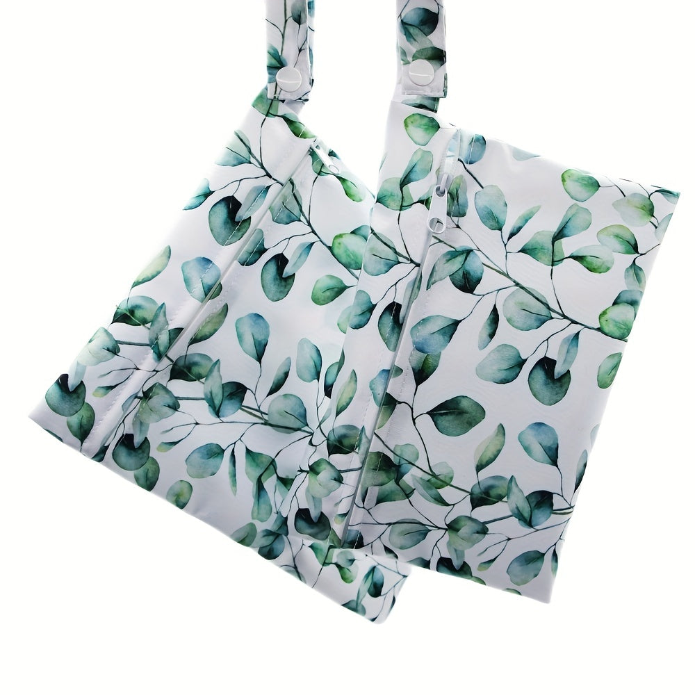 2-Pack Leaf Print Cloth Diaper Bags Soft Polyester Nappy Storage