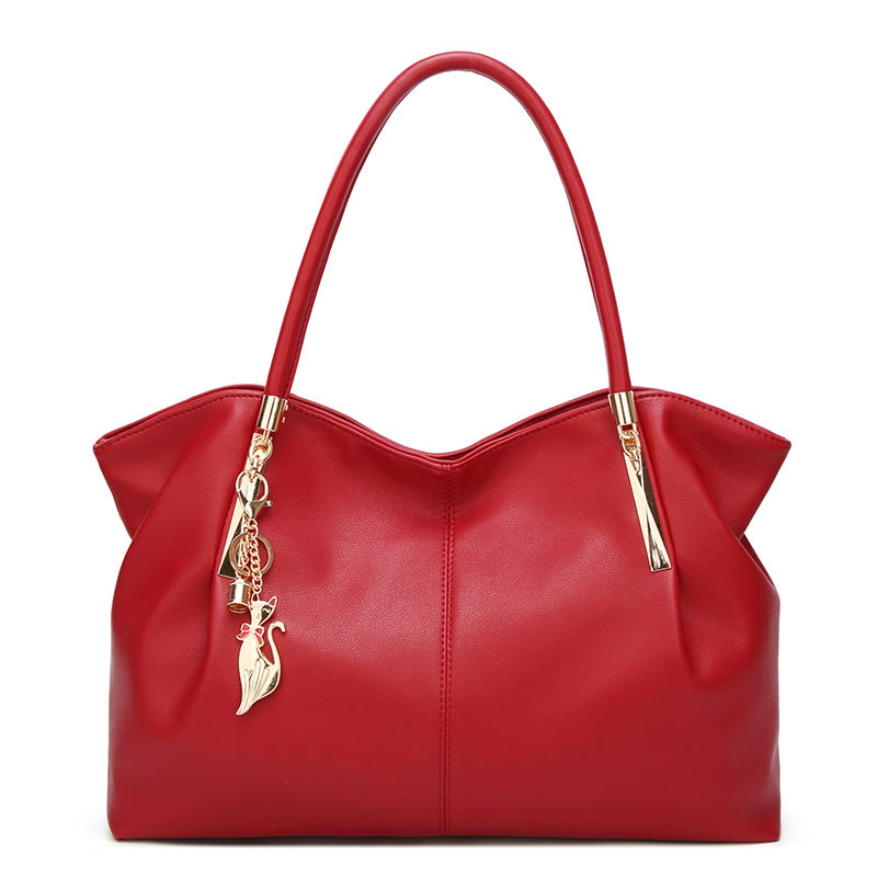 Solid Color PU Satchel Bag with Large Storage Capacity and Zipper Closure