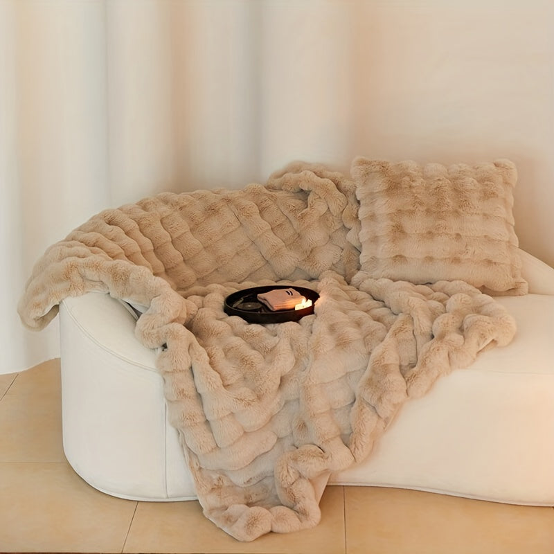 Manta reversible de pelo sintético de conejo para calor y comodidad