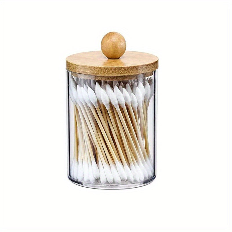 Clear Plastic Cosmetic Organizer with Bamboo Lid for Qtips Makeup Storage