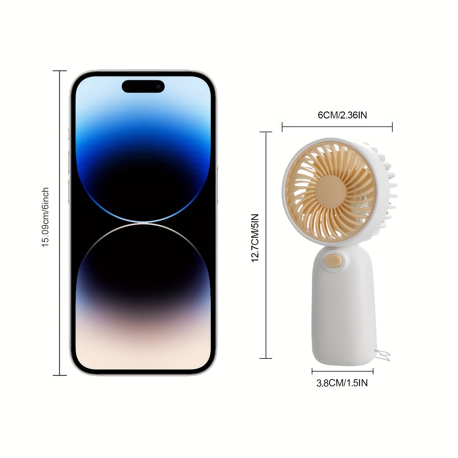 Portable Handheld Fan with Multi-Color Blades, Lightweight Plastic, Battery Operated for Office Travel Camping