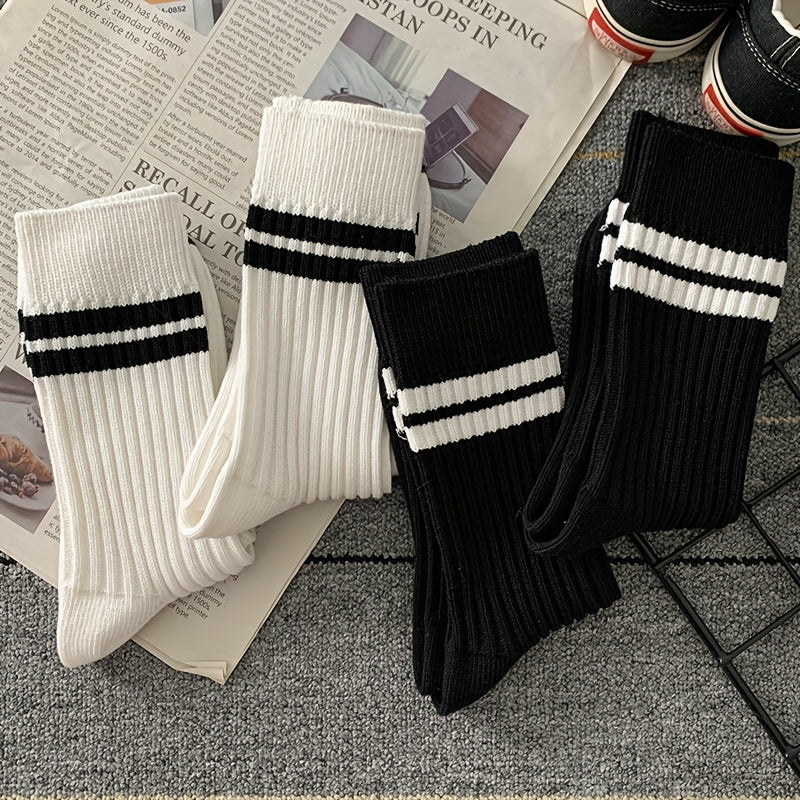 Men's Black and White Long Tube Socks 10 Pairs Autumn Winter Absorbent Anti-Odor Sports