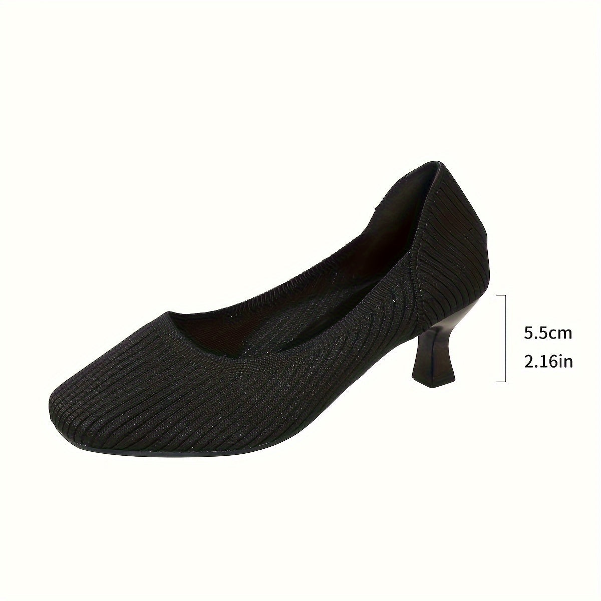 Women's Knitted Slip-On Mid Heels Solid Color Comfortable Work Shoes