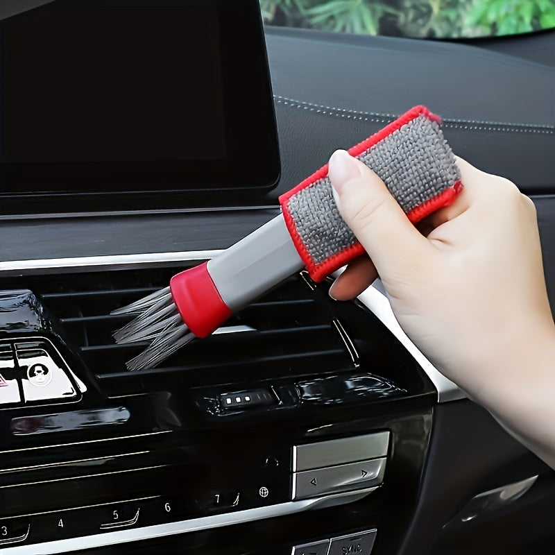 Dual-Head Soft Bristle Car Cleaning Brush Set for Vents and Dashboard