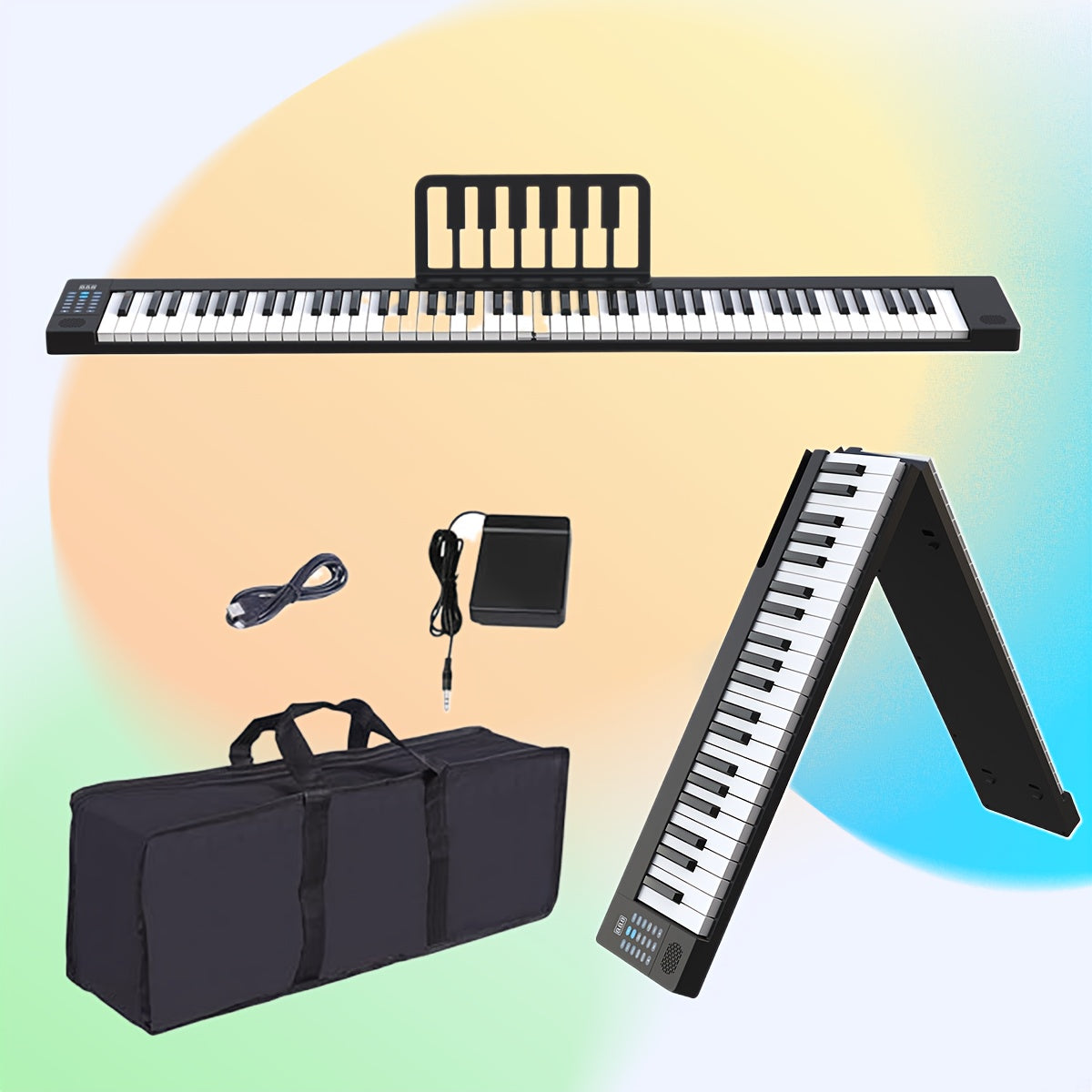 Electronic Piano Keyboard 88 Keys USB Rechargeable LED Display for Beginners Black