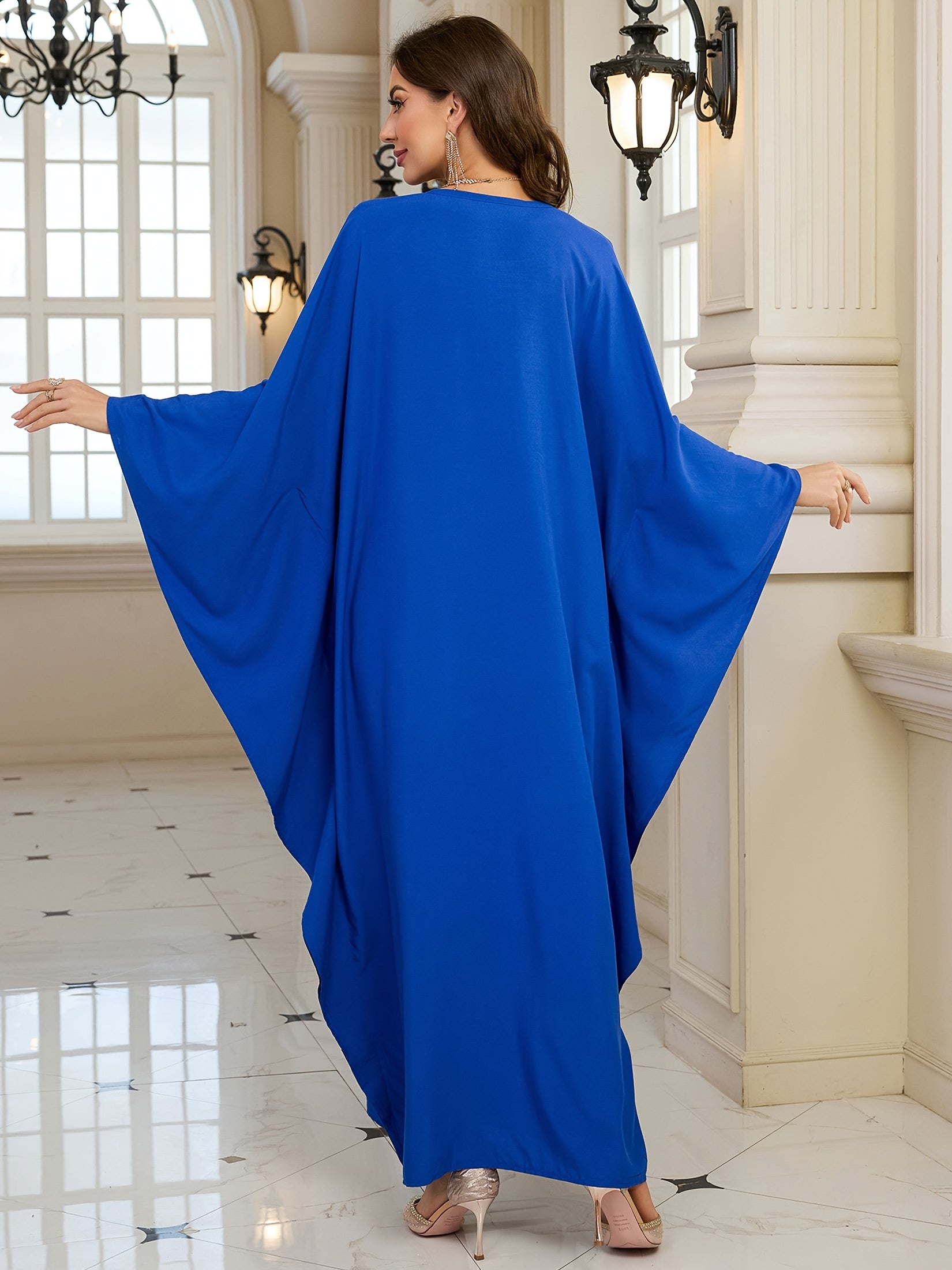 Women's Embroidered Viscose Kaftan Long Sleeve Loose-Fitting Beachwear