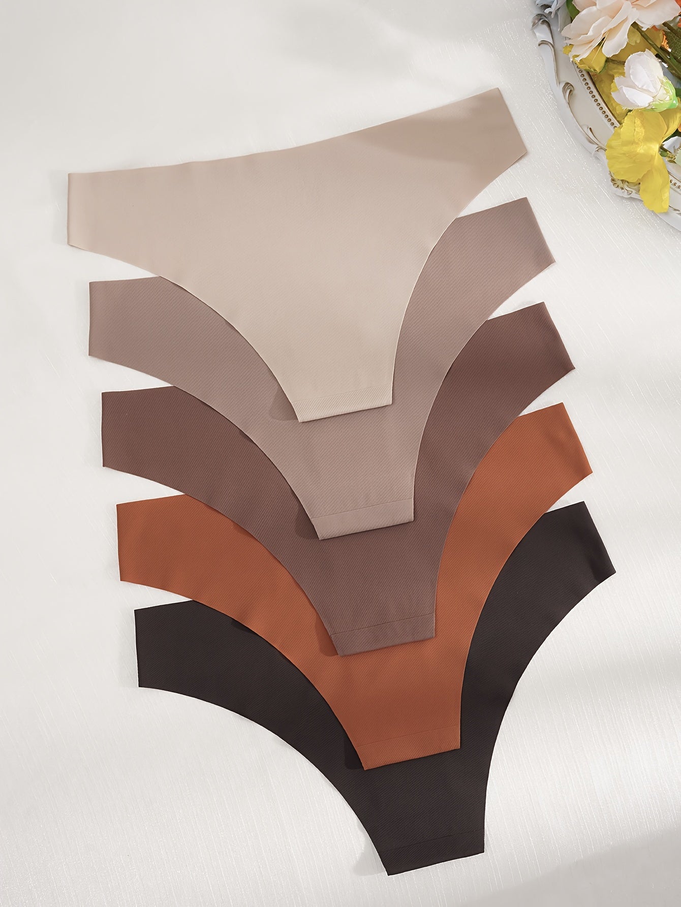 Women's Bikini Adhesive Triangle Underwear 5 Pieces Breathable Comfortable Solid