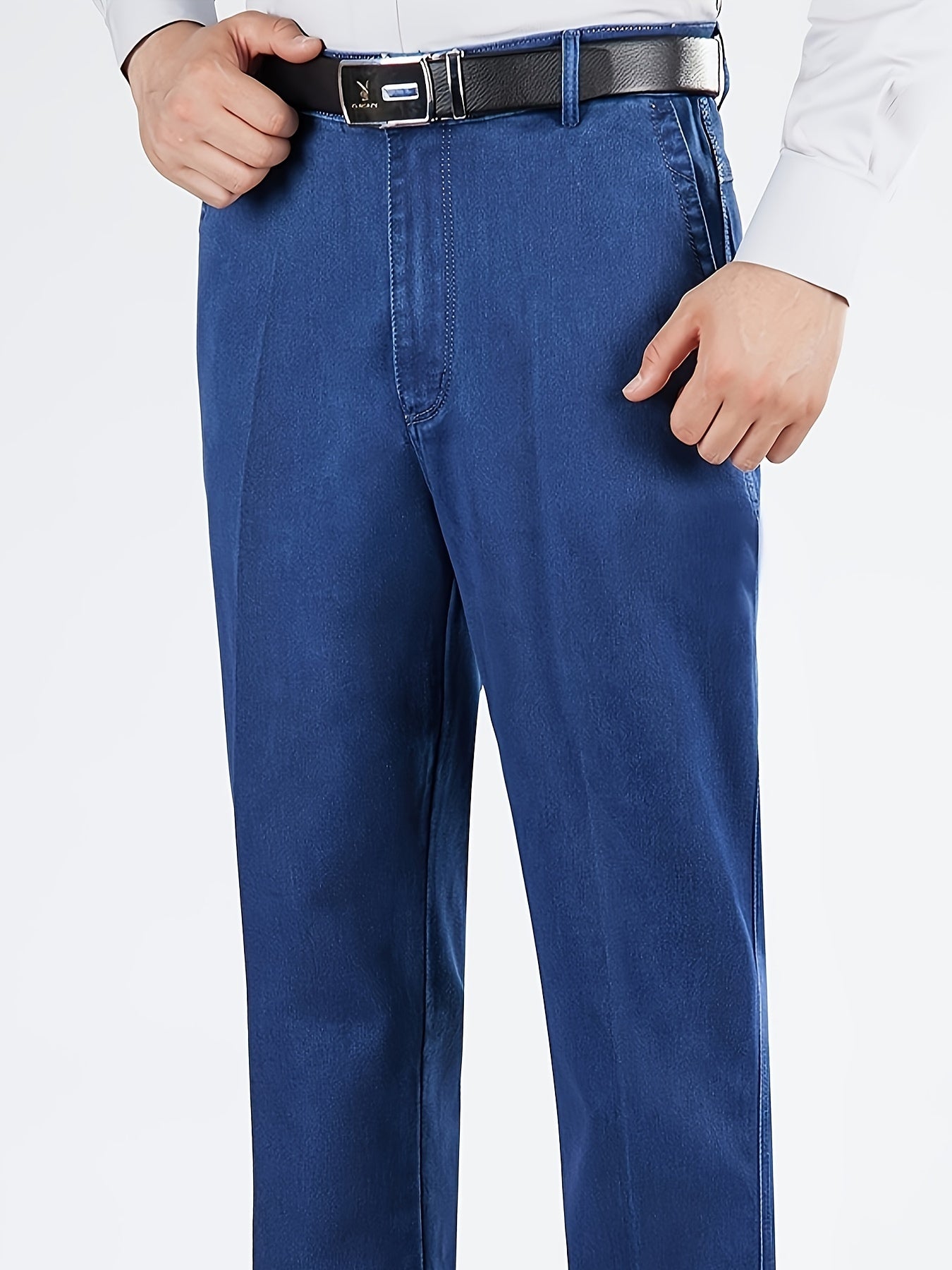 Мужские джинсы с высокой талией из денима с глубокими карманами, классический крой, прямые штанины, летняя стирка