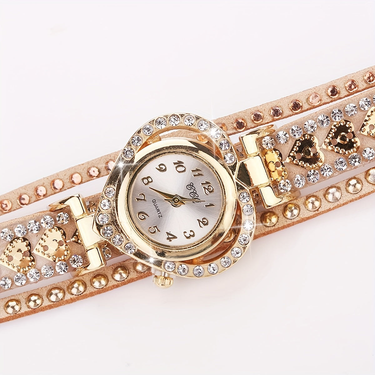 Women's Heart-Shaped Wristwatch with PU Leather Strap Quartz Alloy Case