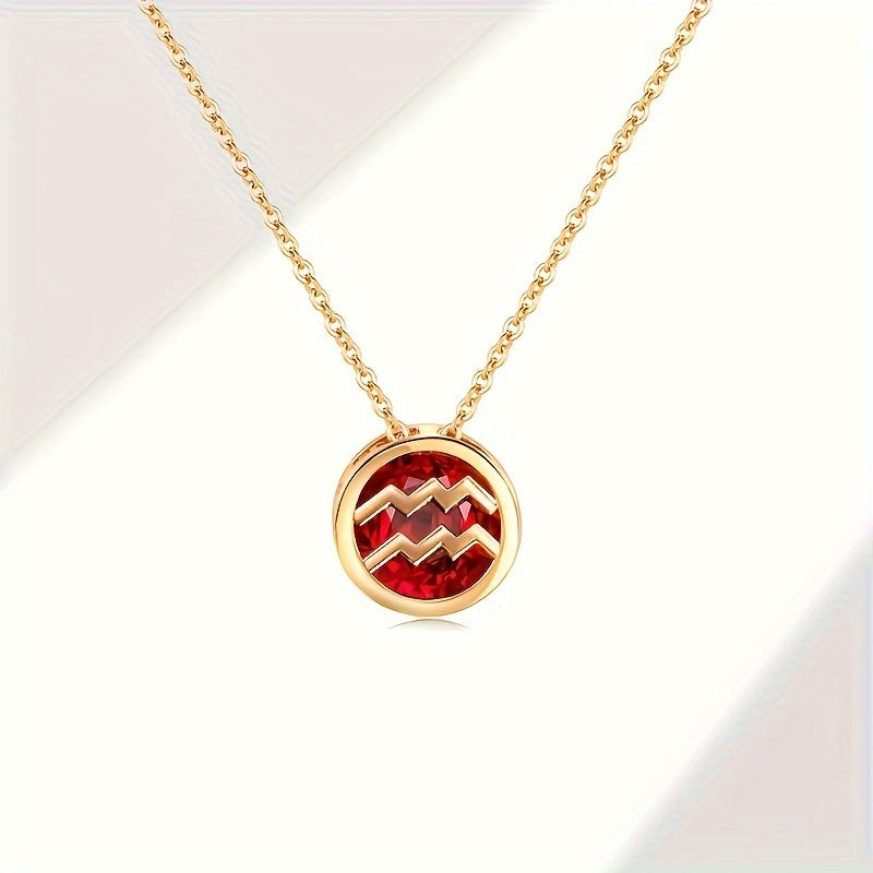 Bohemian Birthstone Pendant Necklace Double-Sided Cubic Zirconia Women Gift