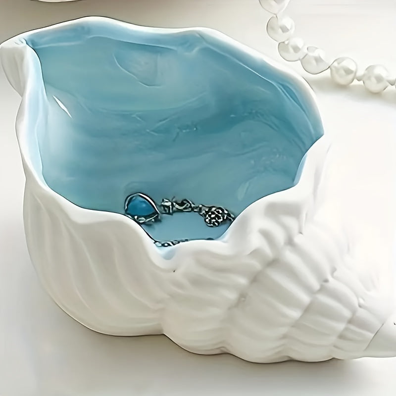 Conch Shaped Jewelry Tray with Ring and Earring Holder Organizer for Rings Bracelets Necklaces