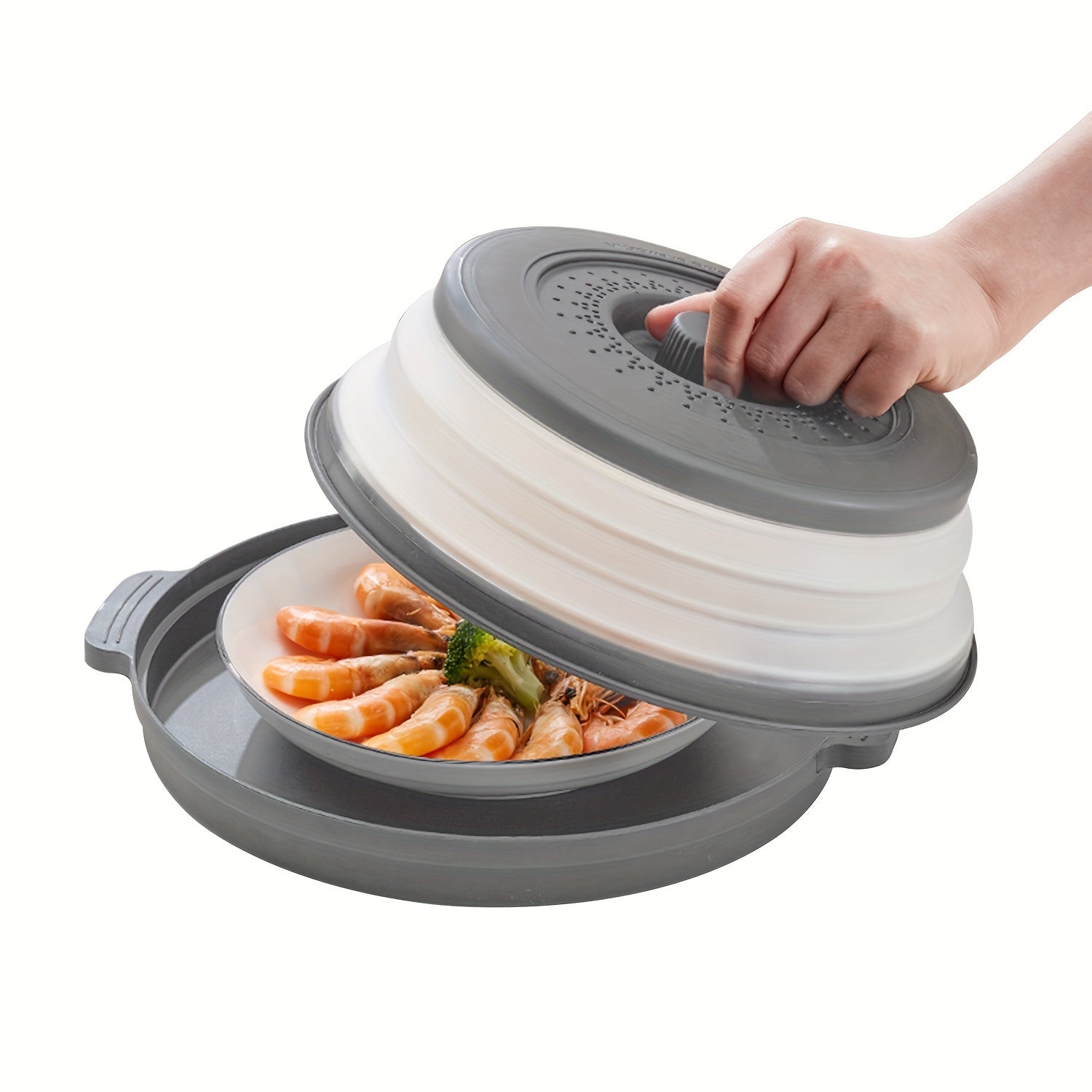 Microwave Splatter Cover Set with Tray 26.92 cm BPA-Free Splash Guard Plate in Blue Gray Red Green