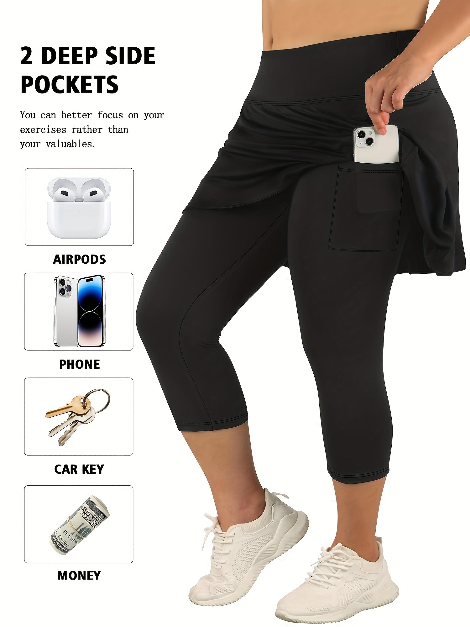 Women's High-Waist 7-Inch Skort Pants with Pockets Stretchy Soft Plus Size