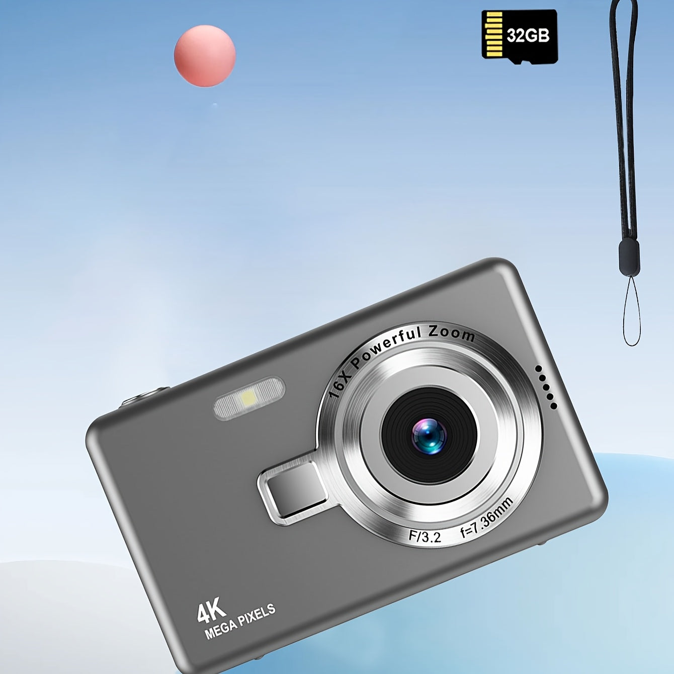 Cámara digital de alta definición con pantalla LCD, enfoque automático, fácil de usar para fotos y videos, con tarjeta de memoria opcional de 32G