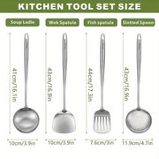 Stainless Steel Kitchen Utensil Set with Ladle Wok Spatula Fish Spatula
