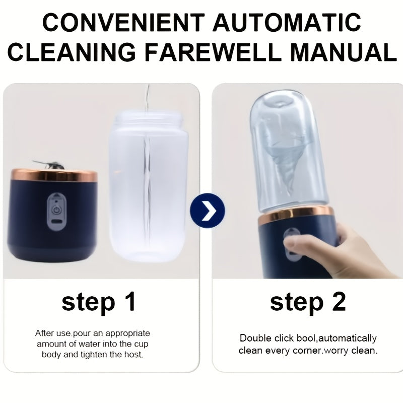 Taza de jugo recargable por USB con diseño de doble taza para batidos y malteadas, ABS de grado alimentario, portátil