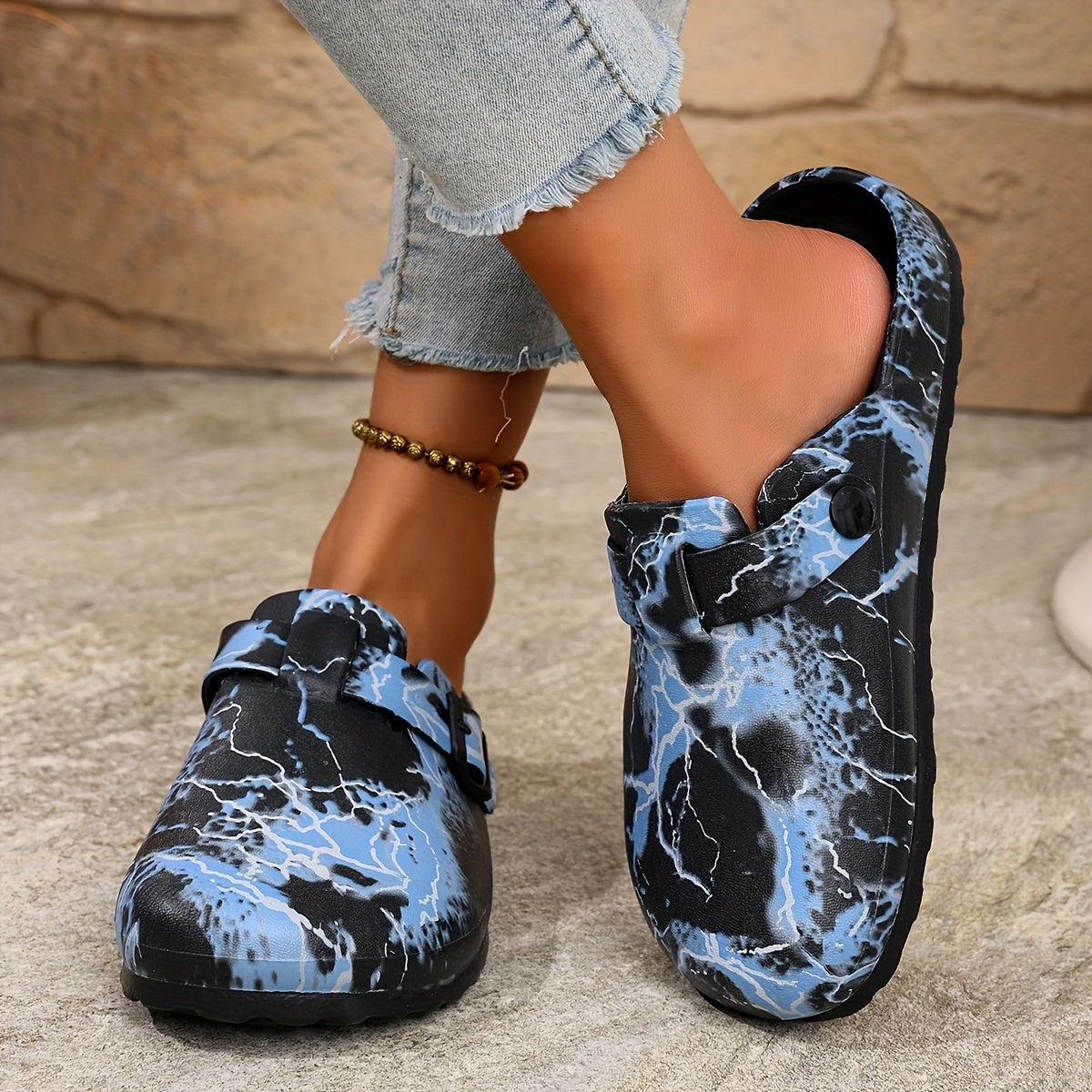 Women's Marble Print EVA Sandals Breathable Non-Slip Adjustable Summer Beach