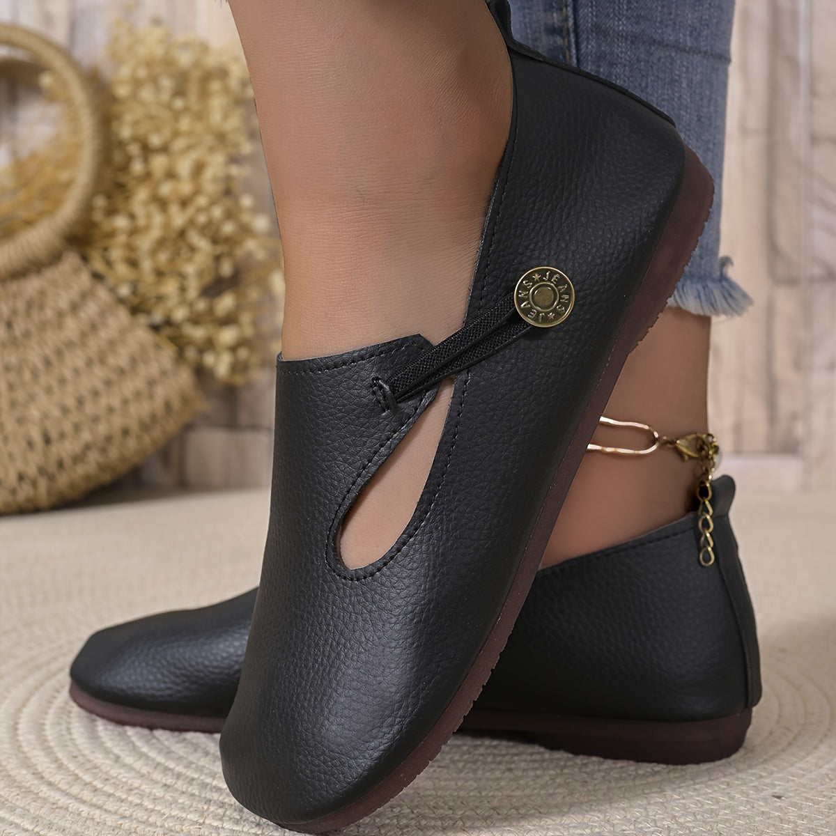 Women's Solid Color Square Toe Flats Slip-On Casual Shoes All-Season