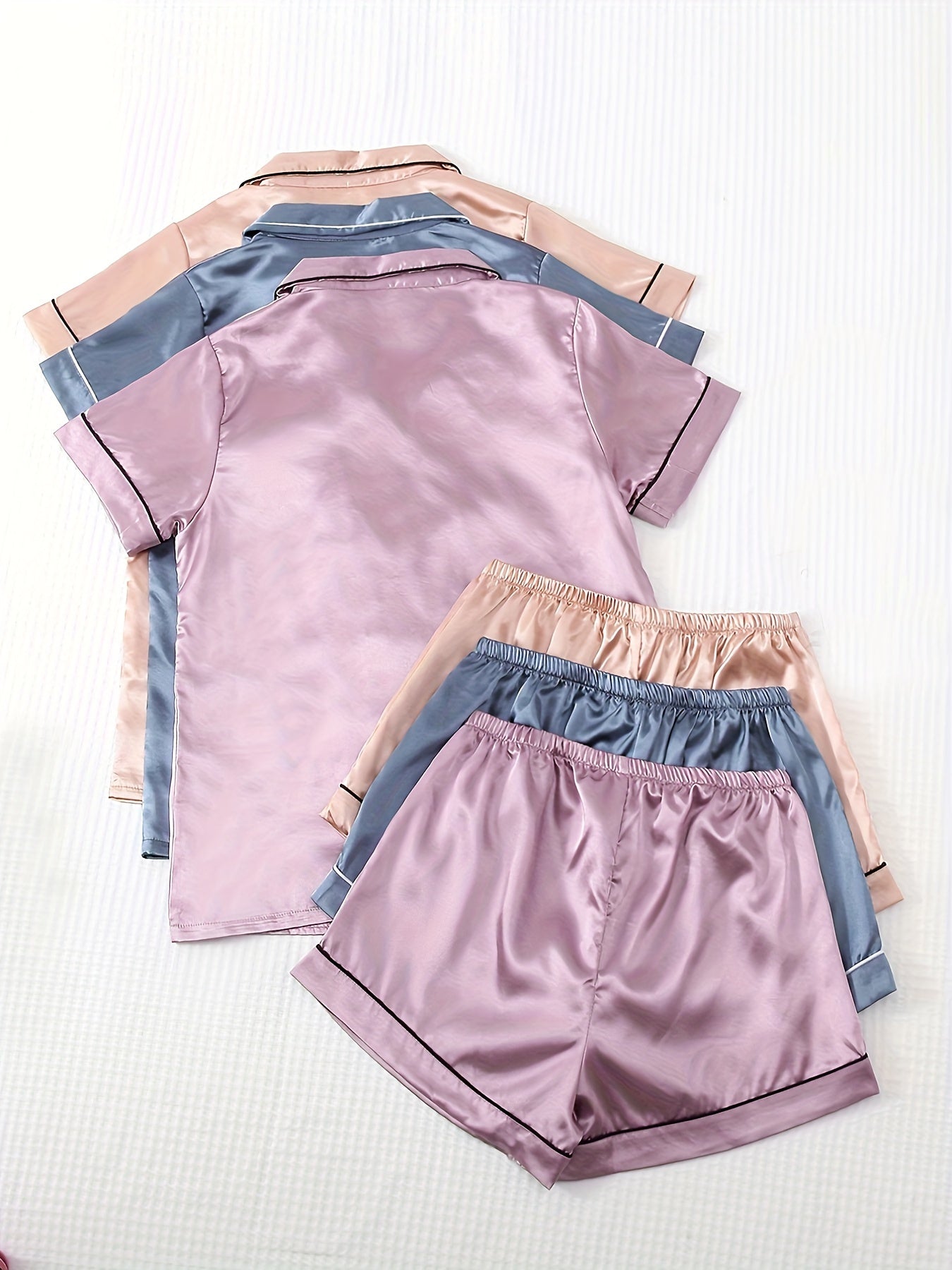 Women's Satin Pajama Set Three-Piece Solid Color Casual All-Season