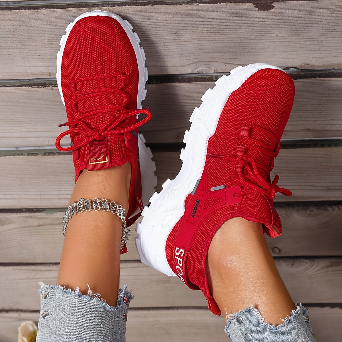 Women's Breathable Knit Sneakers Lightweight Casual Low-Top Running Shoes