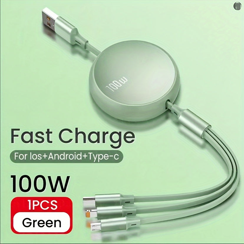 Retractable USB Charging Cable 100W Fast Charging 6A Data Sync 480Mbps