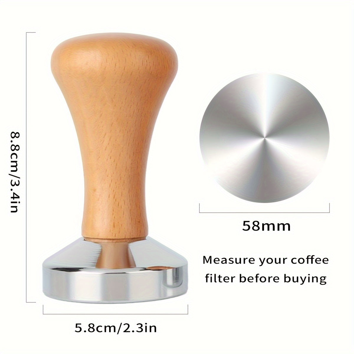 Yog'och tutqichli Espresso Tamper 51/53/58mm tekis pastki po'lat Barista qahva asbobi