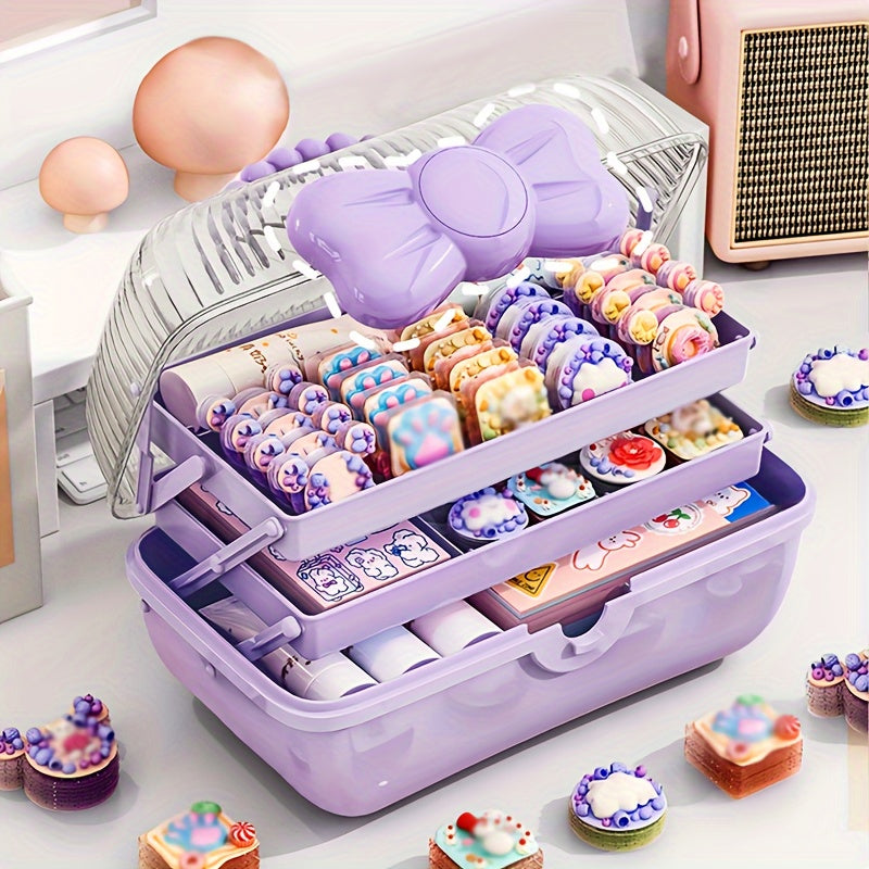 Pink Multi-Layer Storage Box with Bow for Jewelry Cosmetics and Toys